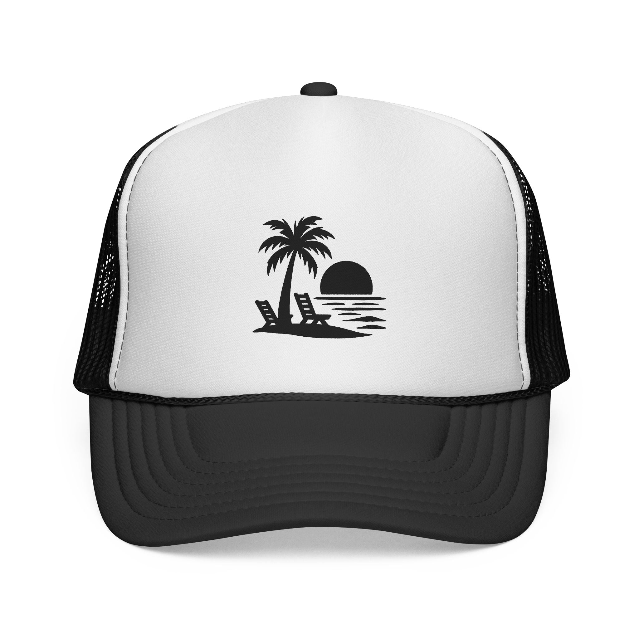 Palm Tree Sunset Trucker Cap — Beach Vacation Hat