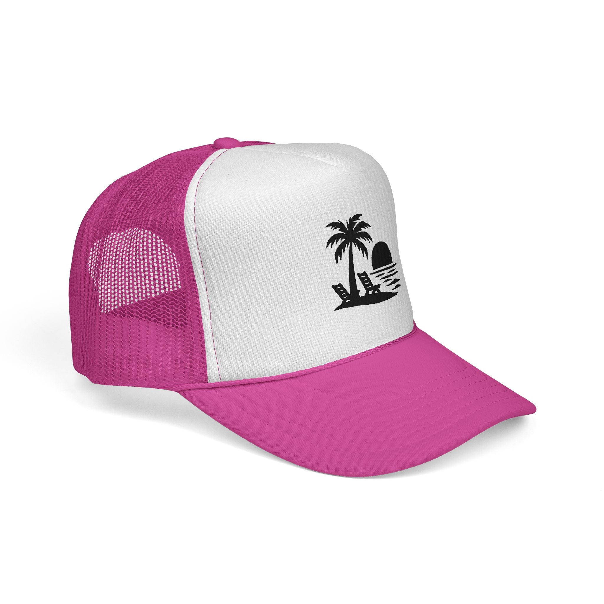 Palm Tree Sunset Trucker Cap — Beach Vacation Hat