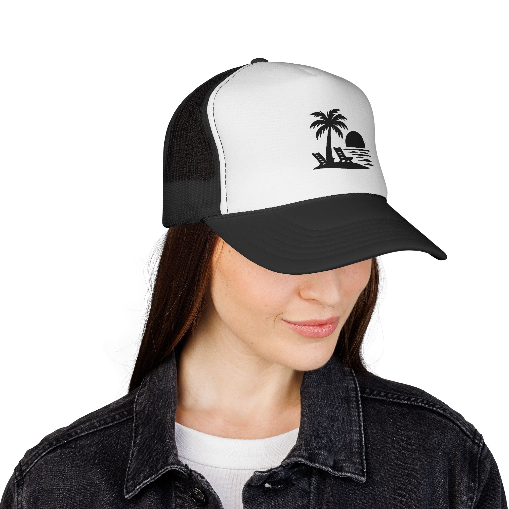 Palm Tree Sunset Trucker Cap — Beach Vacation Hat
