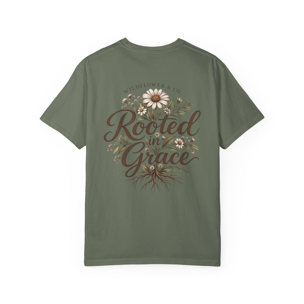 Rooted in Grace Comfort Colors® Tee | Christian Floral T-Shirt