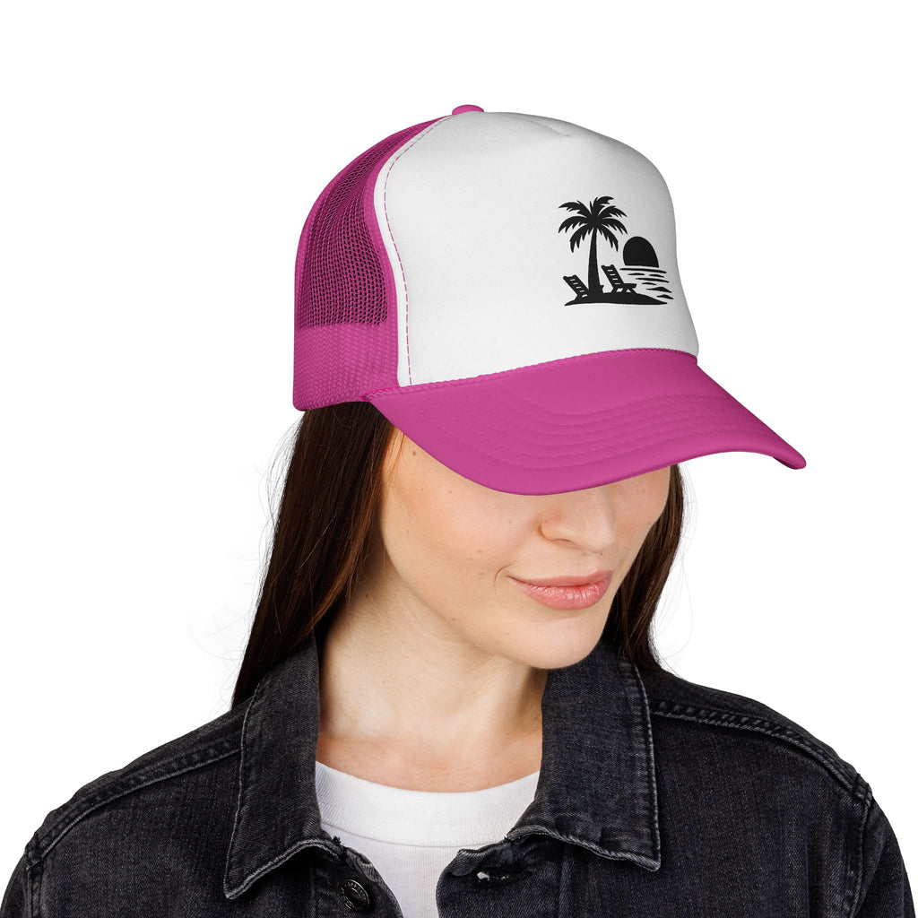 Palm Tree Sunset Trucker Cap — Beach Vacation Hat